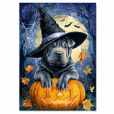 Shar Pei Wall Art Happy Halloween Canvas Decor Pumpkin Spider Web Artwork Print Poster Party Decoration on Ready to Hang 1.5" Thick Canvas Wrap, Floating Framed Canvas, Flat Rolled Canvas